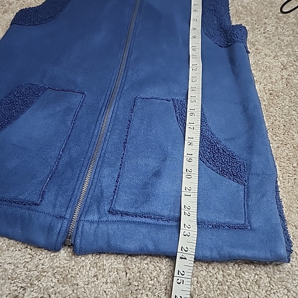Susan Graver Weekend Bonded Sherpa/Faux Suede Jacket Blue XXS - Picture 3 of 8